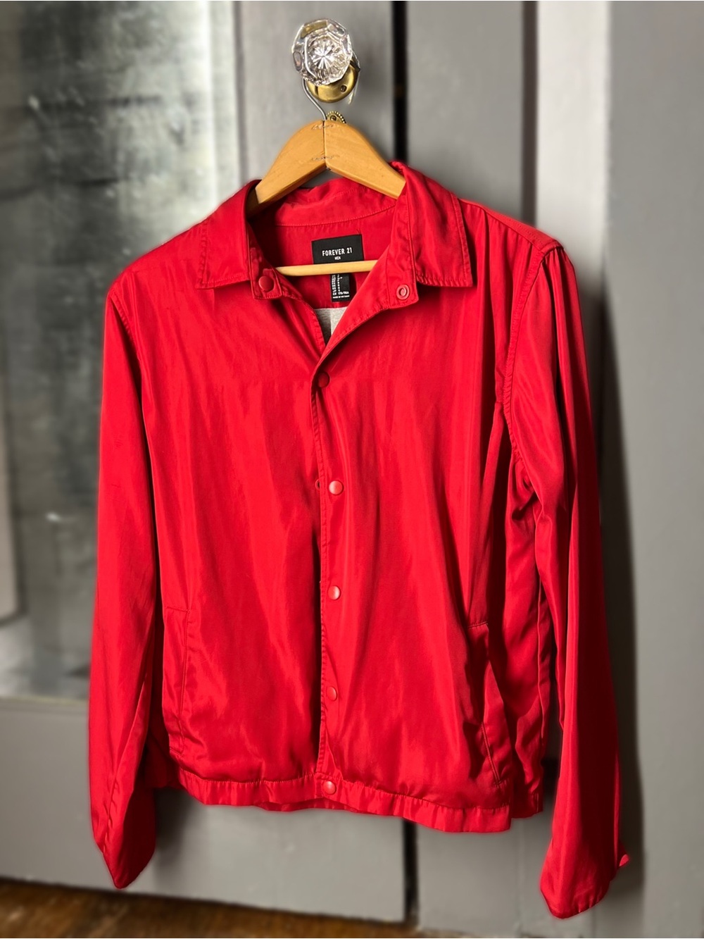 Forever 21 Men's Bright Red Snap-Front Windbreaker